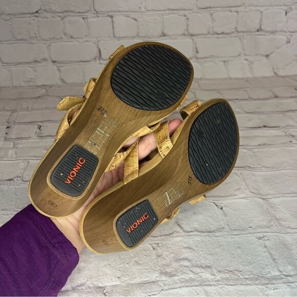 Vionic Skylar Brown Cork Print Adjustable Buckle Slide Sandals Shoes Women's 6 - Picture 7 of 7